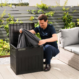 Olsen & Smith 126L Capacity Outdoor Garden Plastic Storage Box Small Balcony Furniture - Lockable with Padlock Lock, Weather Resistant, Wood Panel Look Shed Chest