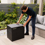 Olsen & Smith 126L Capacity Outdoor Garden Plastic Storage Box Small Balcony Furniture - Lockable with Padlock Lock, Weather Resistant, Wood Panel Look Shed Chest