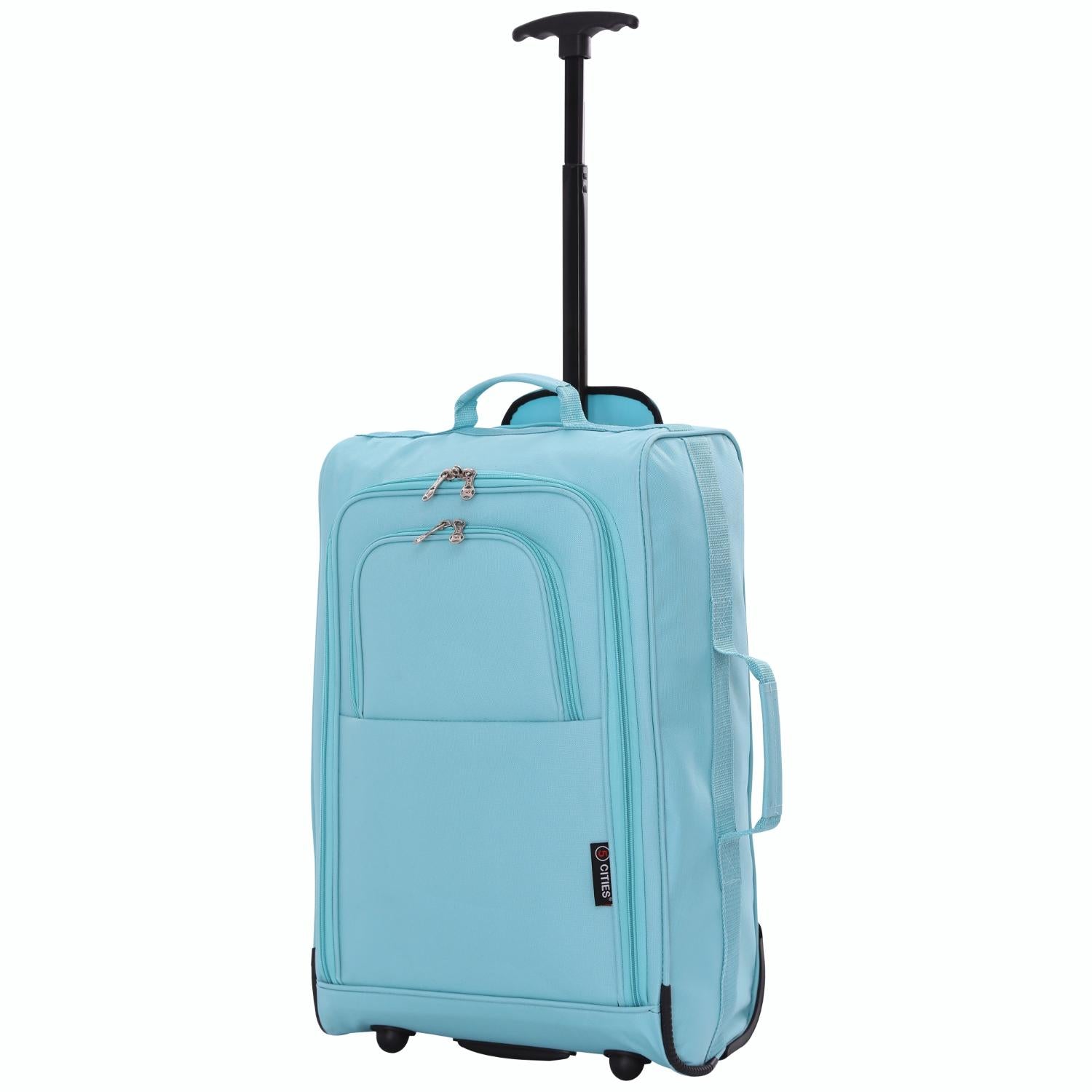 5 Cities (55x35x20cm) Lightweight Cabin Hand Luggage With a Retractable Telescopic Handle, Approved For Ryanair/easyJet/British Airways & more - Packed Direct UK