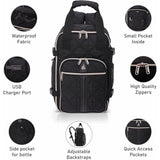 Aerolite black backpack with waterproof fabric, USB charging port, RFID protection, adjustable backstraps, and side bottle pocket for travel essentials.