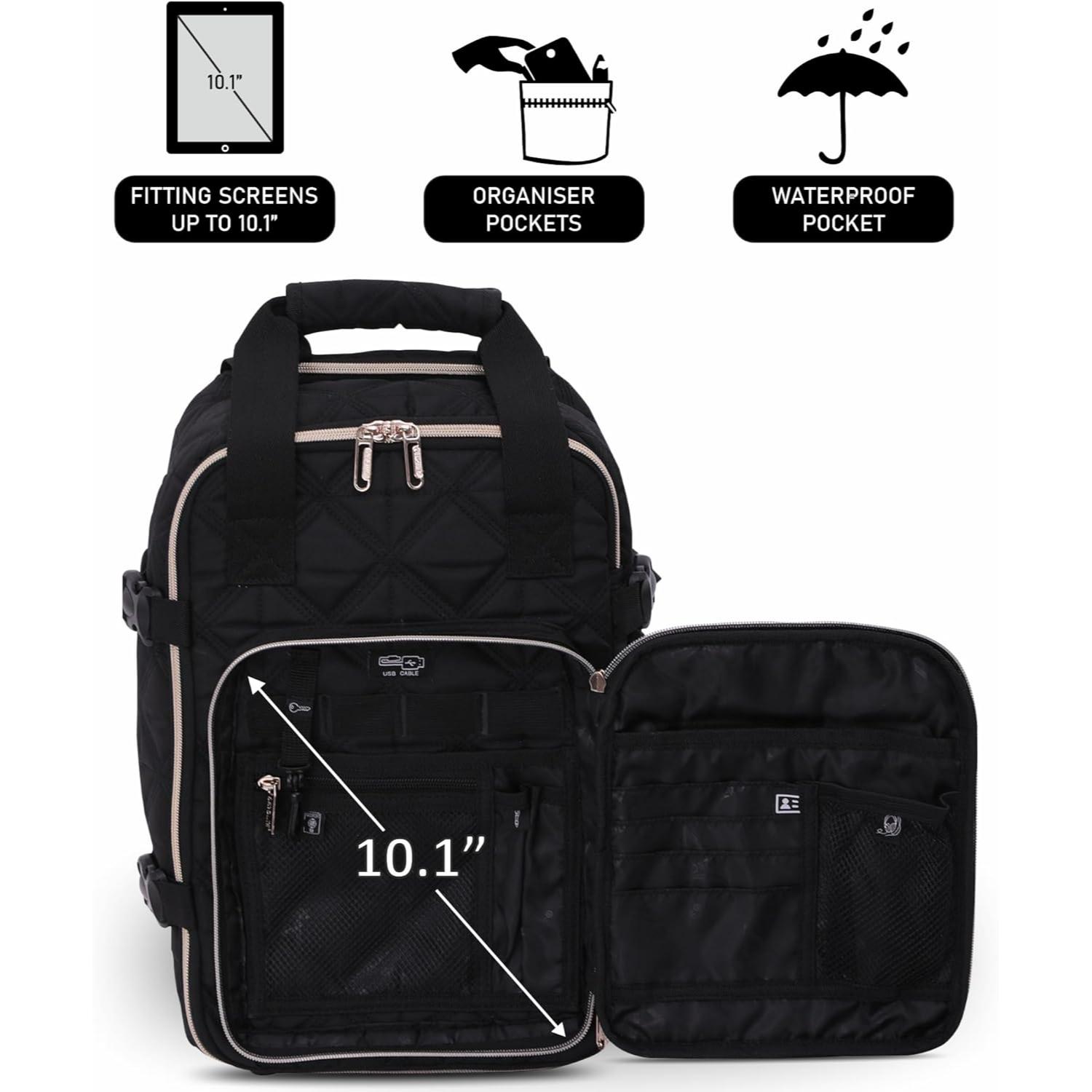 Aerolite 40x20x25 Ryanair Maximum Size Backpack Trolley Bag with 2 Wheels Eco-Friendly Cabin Luggage Approved Extendable Handle Travel Carry On Holdall Flight Rucksack with 10 Year Warranty (Quilted) - Aerolite UK