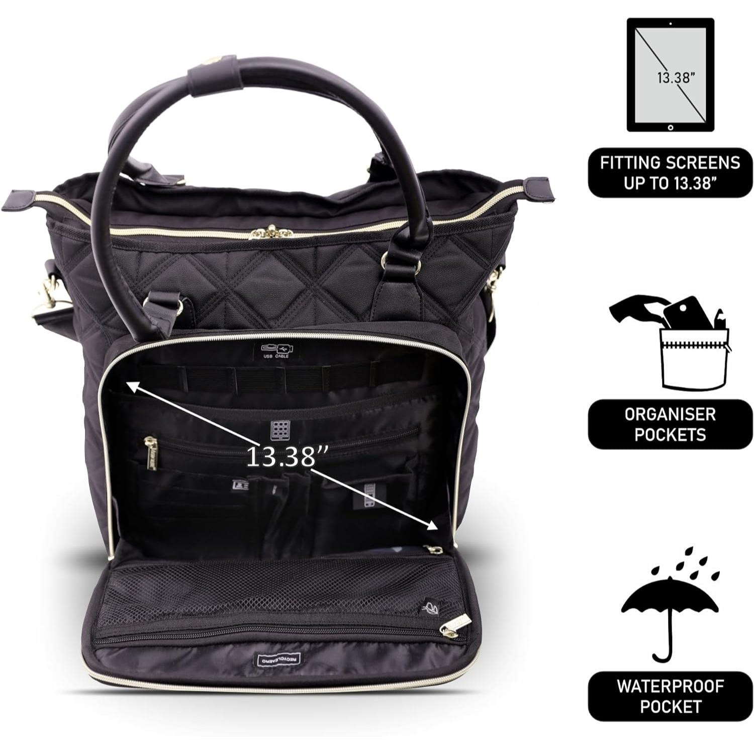 Aerolite 45x36x20 Easyjet Maximum Size Approved Laptop Bag - Fits up to 16.5", Overnight Hand Cabin Luggage Shoulder Bag Quilted with 10 Year Warranty (Black) - Aerolite UK