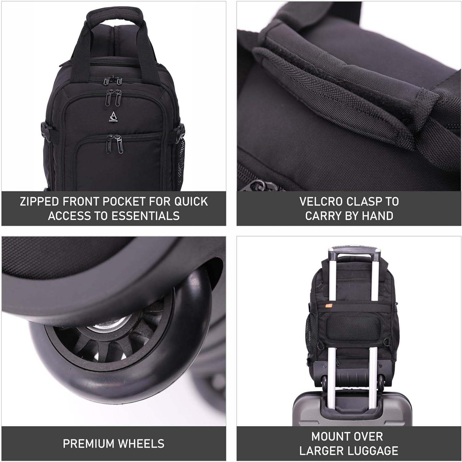 Aerolite 40x20x25 Ryanair Maximum Size Backpack Trolley Bag with 2 Wheels Eco-Friendly Cabin Luggage Approved Extendable Handle Travel Carry On Holdall Flight Rucksack with 10 Year Warranty - Aerolite UK