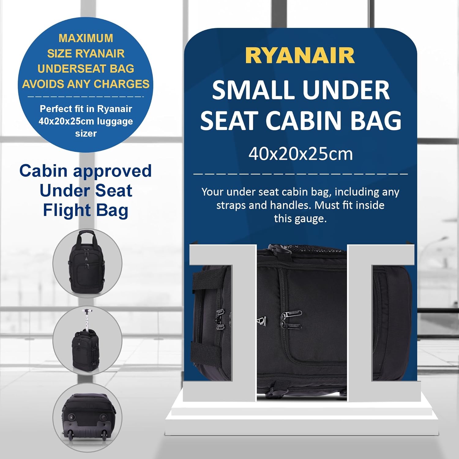 Aerolite 40x20x25 Ryanair Maximum Size Backpack Trolley Bag with 2 Wheels Eco-Friendly Cabin Luggage Approved Extendable Handle Travel Carry On Holdall Flight Rucksack with 10 Year Warranty - Aerolite UK