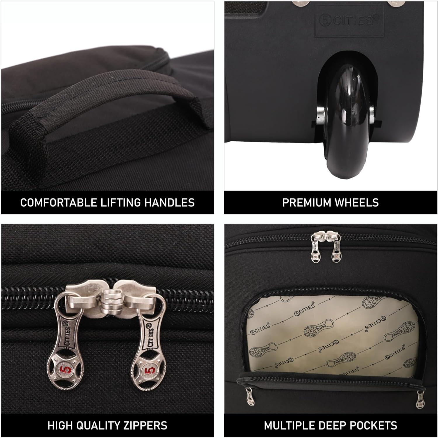 5 Cities British Airways Maximum Size Bundle, 56x45x25cm Large Cabin Softshell Suitcase & 40x30x15cm Under Seat Holdall