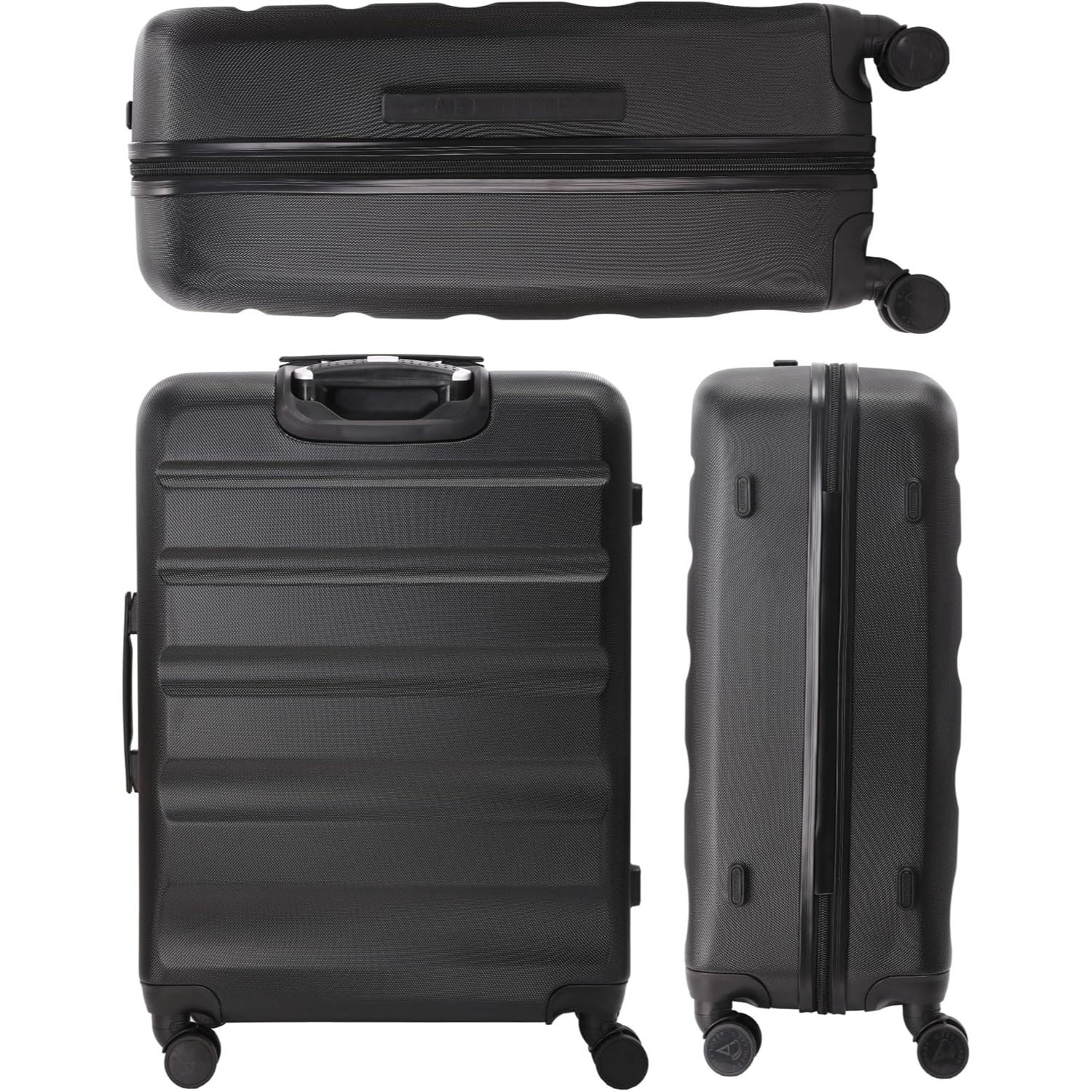 Aerolite 25" Medium Lightweight Hard Shell Checked In Hold Luggage Suitcase with 8 Wheels, 82L Capacity, 70x50x27cm (Black)