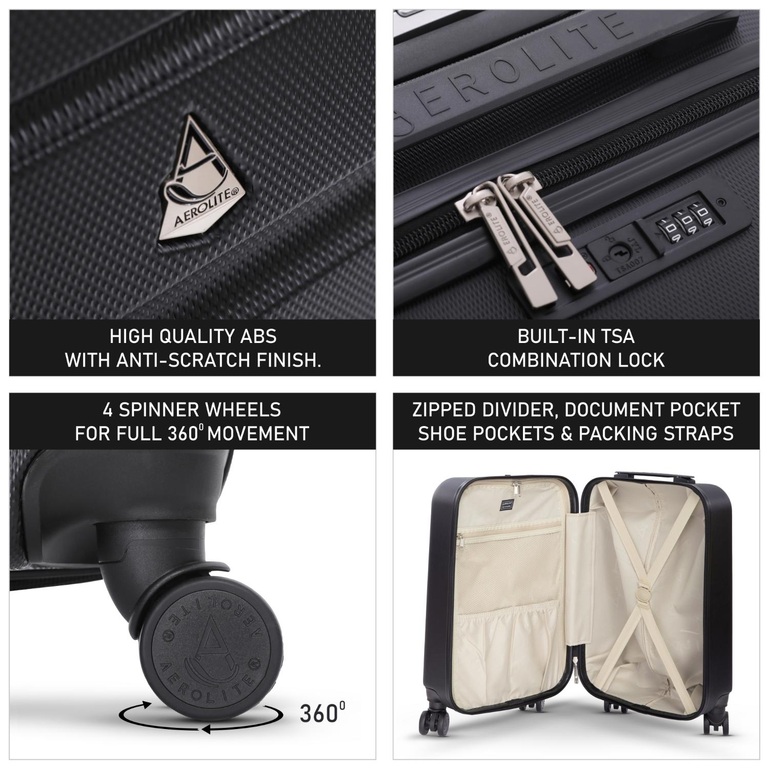 Aerolite suitcase with TSA lock and spinner wheels