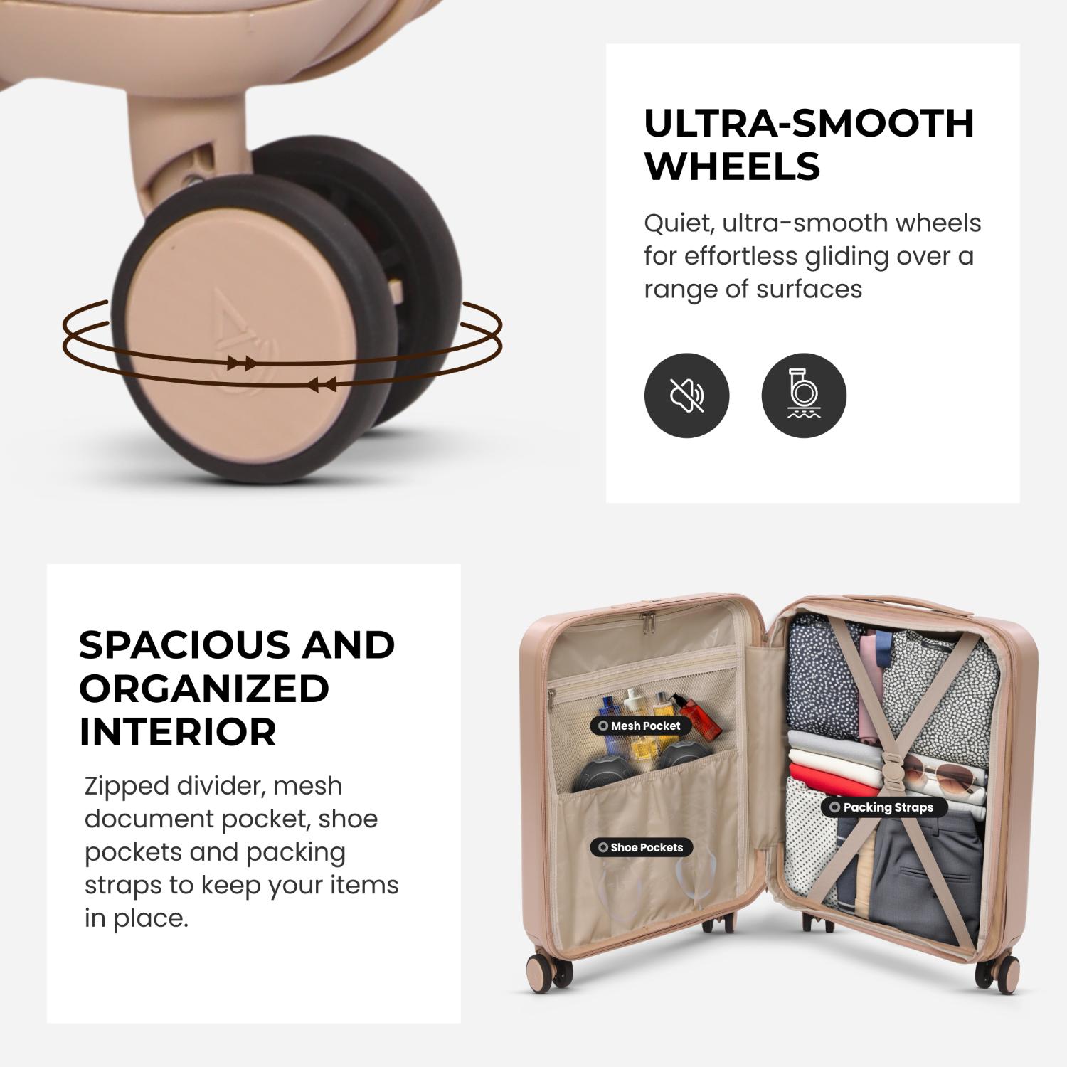 Aerolite Expandable 55x40x20cm to 55x40x23cm Ryanair Priority, Wizz Air Priority, Lufthansa Max Size Lightweight Hard Shell Carry On Hand Cabin Luggage Suitcase with 4 dual spinner wheels (BEIGE)