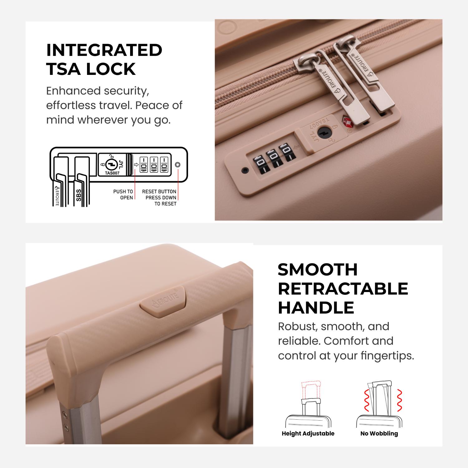Aerolite Expandable 55x40x20cm to 55x40x23cm Ryanair Priority, Wizz Air Priority, Lufthansa Max Size Lightweight Hard Shell Carry On Hand Cabin Luggage Suitcase with 4 dual spinner wheels (BEIGE)