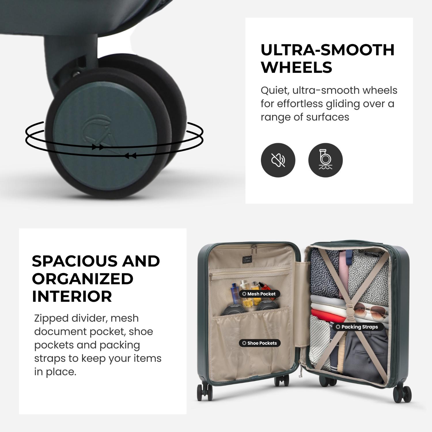 Aerolite 4-Piece ABS Lightweight Luggage Set – Expandable Cabin, Medium, Large & XL Hard Shell Suitcases with Spinner Wheels & TSA Lock – Forest Green