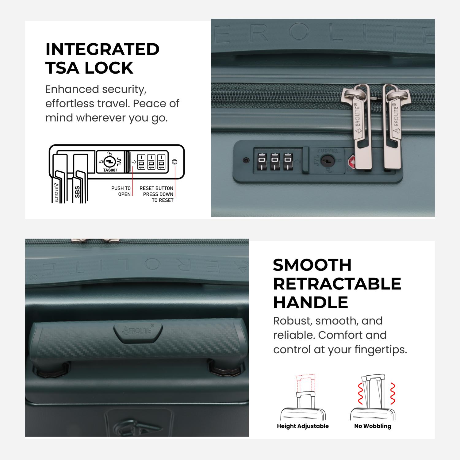Aerolite 4-Piece ABS Lightweight Luggage Set – Expandable Cabin, Medium, Large & XL Hard Shell Suitcases with Spinner Wheels & TSA Lock – Forest Green