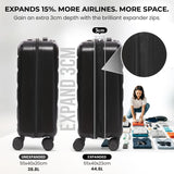 Aerolite Expandable 55x40x20cm to 55x40x23cm Ryanair Priority, Wizz Air Priority, Lufthansa Max Size Lightweight Hard Shell Carry On Hand Cabin Luggage Suitcase with 4 dual spinner wheels (BLACK)