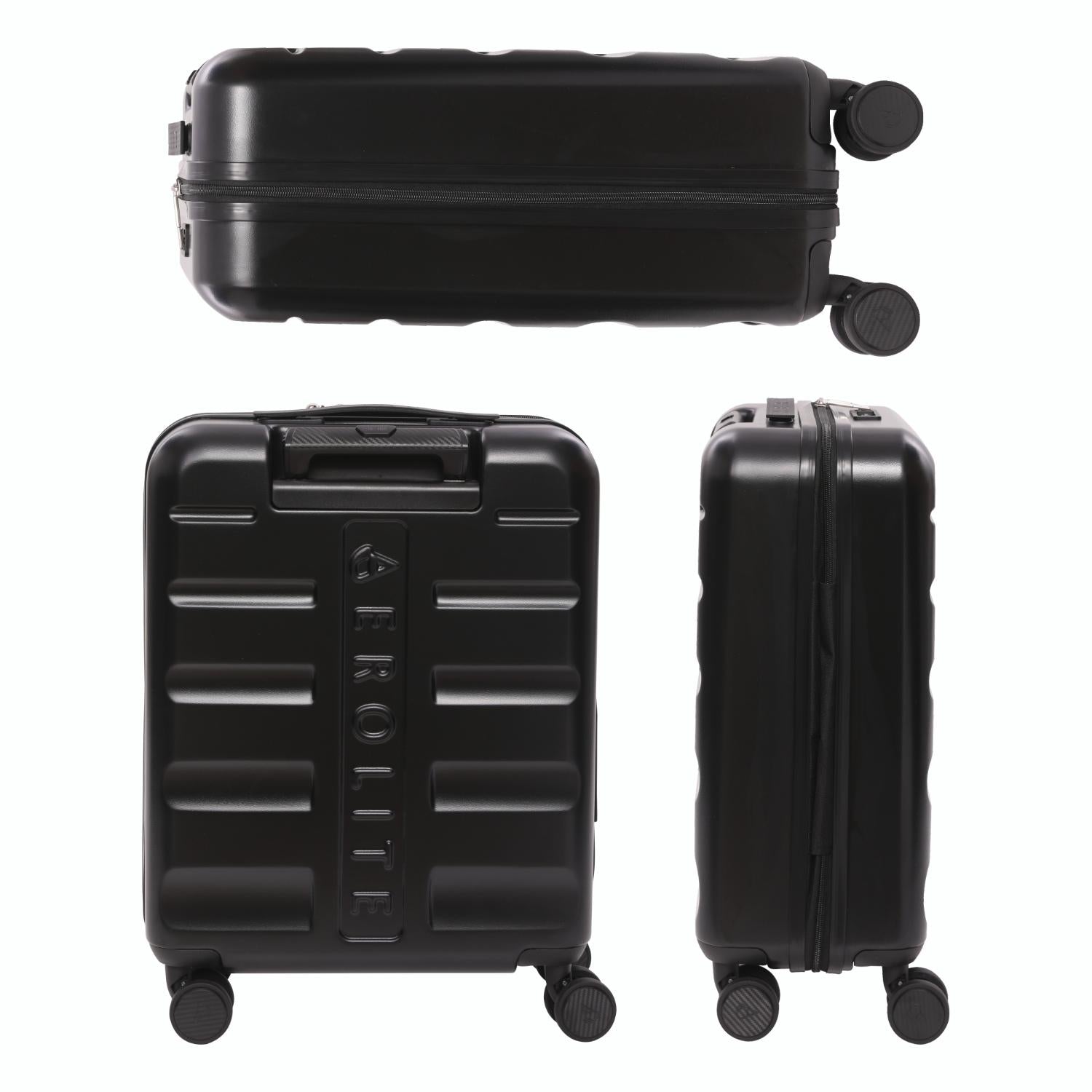Aerolite Expandable 55x40x20cm to 55x40x23cm Ryanair Priority, Wizz Air Priority, Lufthansa Max Size Lightweight Hard Shell Carry On Hand Cabin Luggage Suitcase with 4 dual spinner wheels (BLACK)