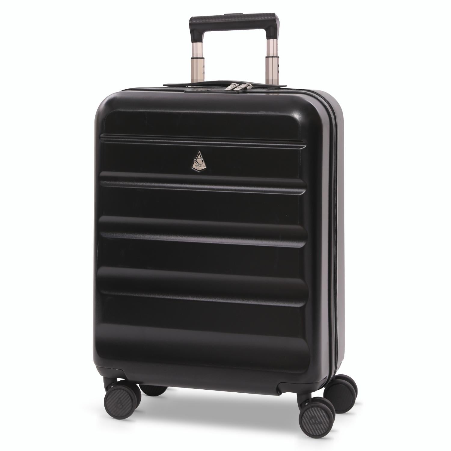 Aerolite Expandable 55x40x20cm to 55x40x23cm Ryanair Priority, Wizz Air Priority, Lufthansa Max Size Lightweight Hard Shell Carry On Hand Cabin Luggage Suitcase with 4 dual spinner wheels (BLACK)