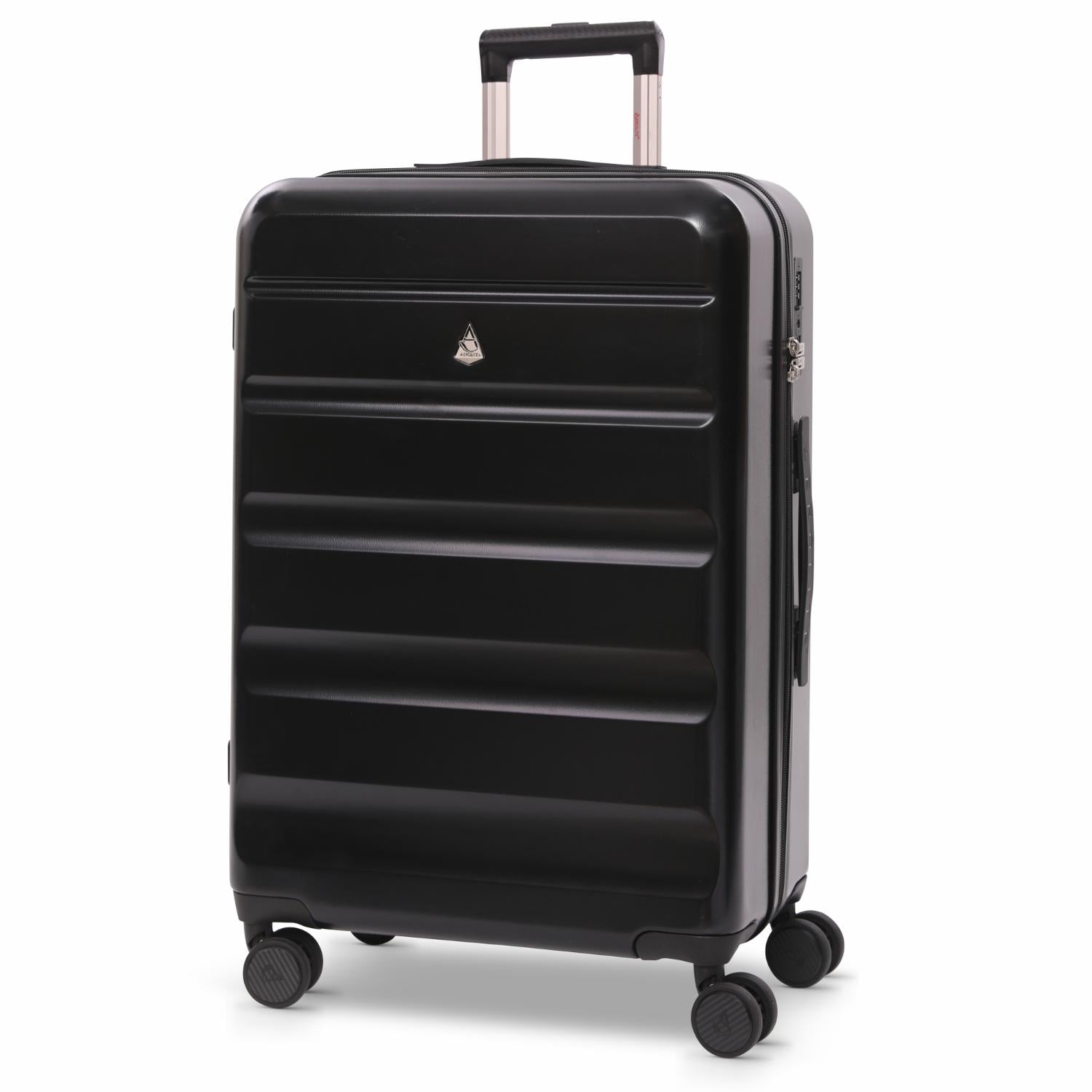 Aerolite 24” Medium 67L ABS Check-In Suitcase – Lightweight Hard Shell Luggage with 4 dual Spinner Wheels, TSA Lock & Organised Interior – Black