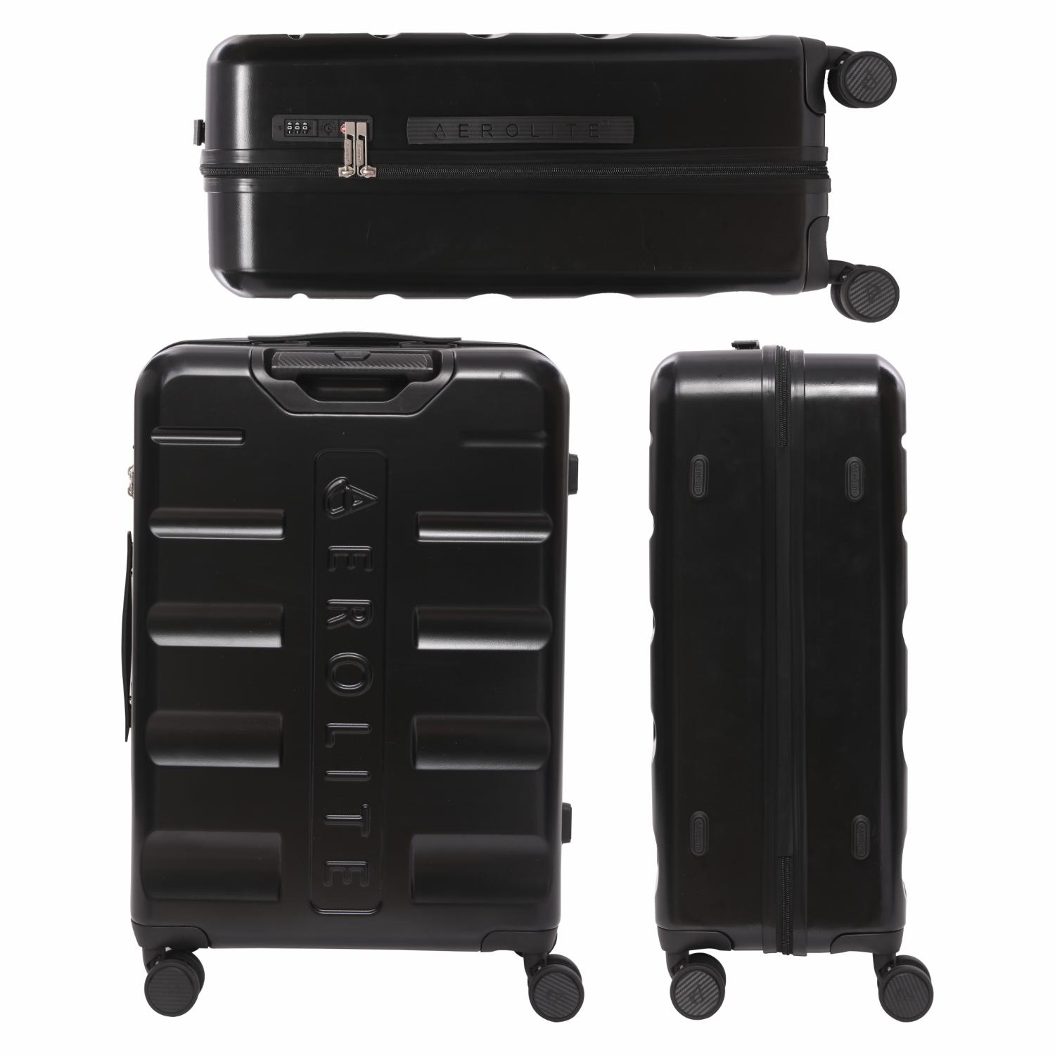 Aerolite 24” Medium 67L ABS Check-In Suitcase – Lightweight Hard Shell Luggage with 4 dual Spinner Wheels, TSA Lock & Organised Interior – Black