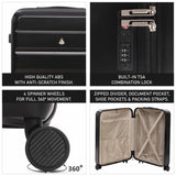 Aerolite 24” Medium 67L ABS Check-In Suitcase – Lightweight Hard Shell Luggage with 4 dual Spinner Wheels, TSA Lock & Organised Interior – Black