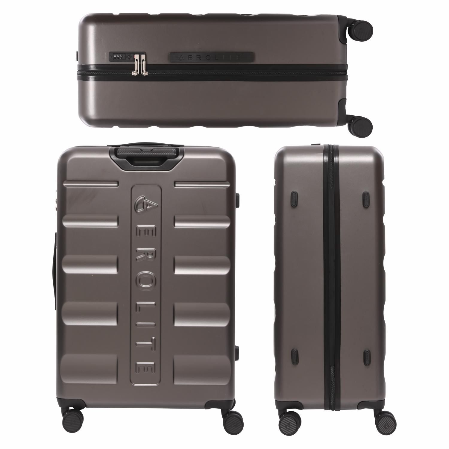 Aerolite 24” Medium 67L ABS Check-In Suitcase – Lightweight Hard Shell Luggage with 4 dual Spinner Wheels, TSA Lock & Organised Interior – Charcoal