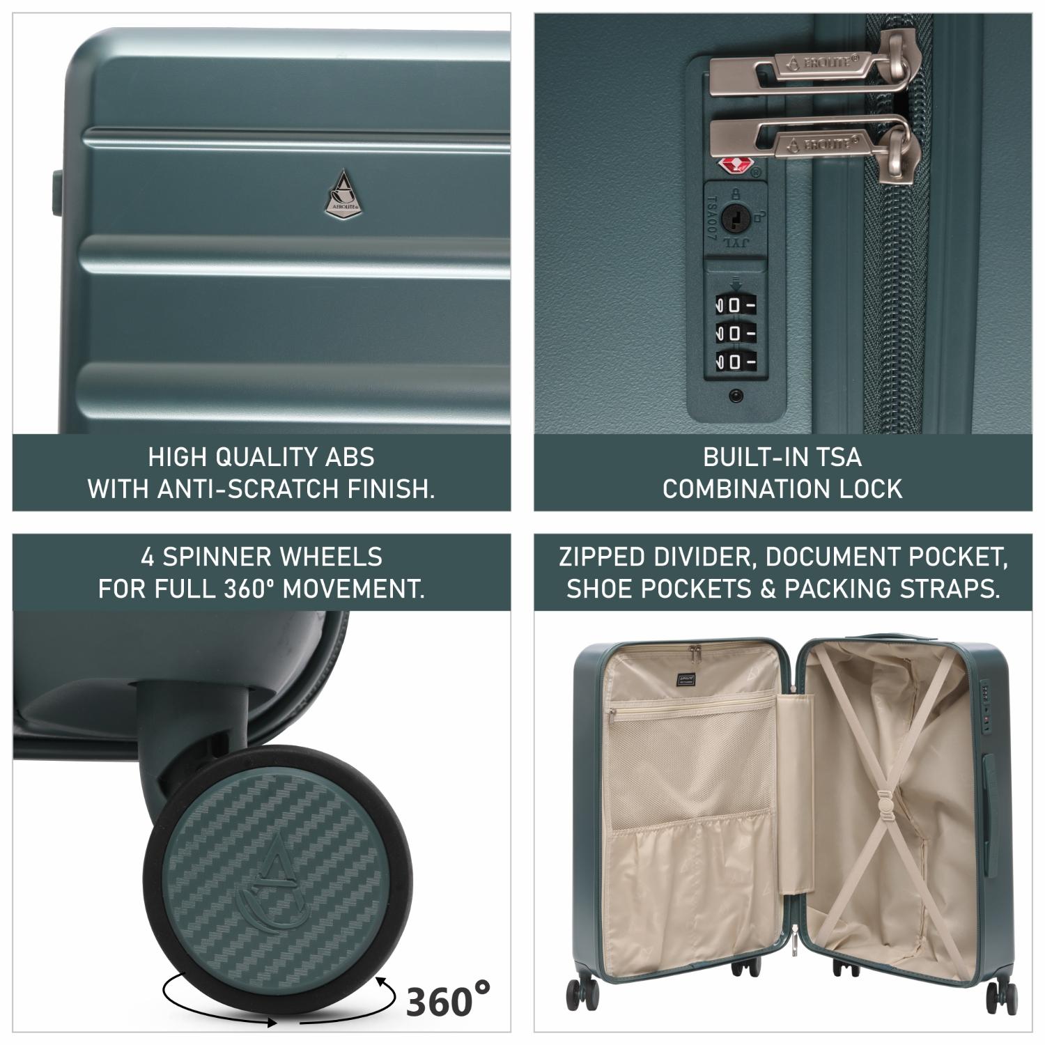 Aerolite 4-Piece ABS Lightweight Luggage Set – Expandable Cabin, Medium, Large & XL Hard Shell Suitcases with Spinner Wheels & TSA Lock – Forest Green