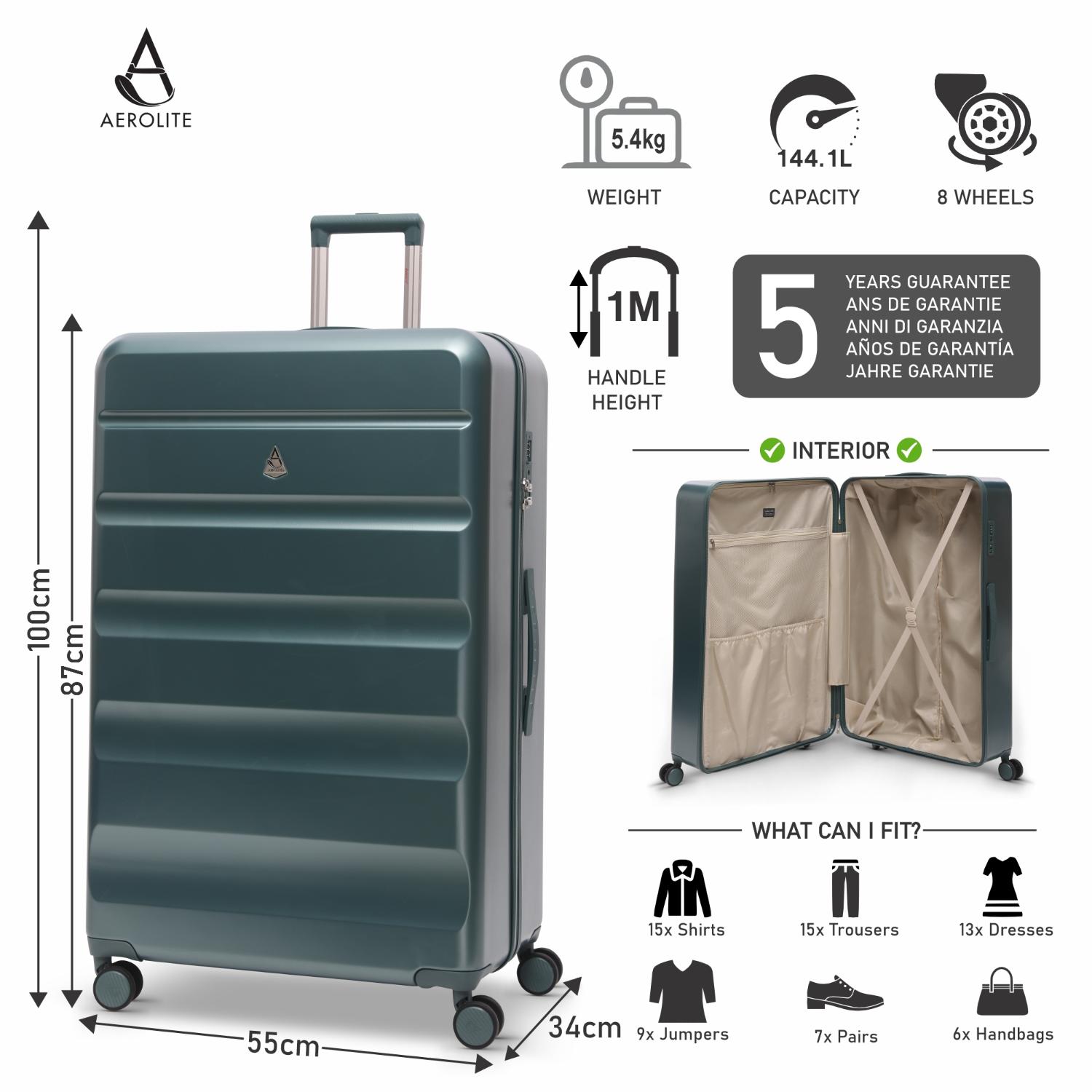 Aerolite 4-Piece ABS Lightweight Luggage Set – Expandable Cabin, Medium, Large & XL Hard Shell Suitcases with Spinner Wheels & TSA Lock – Forest Green