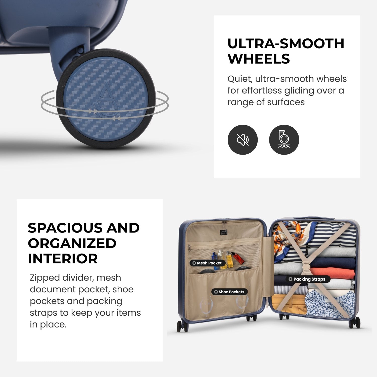 Aerolite 56x45x25cm Large Cabin Bag – Easyjet Large Cabin/Plus/Flexi, British Airways & Jet2 Maximum Cabin Luggage Size, Lightweight Hard Shell Suitcase with 8 Spinner Wheels, TSA Lock, 56L Capacity, 5-Year Warranty, Blue