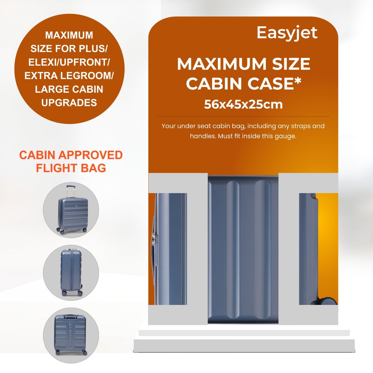 Aerolite 56x45x25cm Large Cabin Bag – Easyjet Large Cabin/Plus/Flexi, British Airways & Jet2 Maximum Cabin Luggage Size, Lightweight Hard Shell Suitcase with 8 Spinner Wheels, TSA Lock, 56L Capacity, 5-Year Warranty, Blue