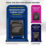 Aerolite Expandable 55x40x20cm to 55x40x23cm 8 Spinner Wheels Cabin Suitcase – MAX Size for Ryanair Priority & Wizz Air, Lufthansa, Ultra Lightweight Soft Shell Carry On with TSA Lock