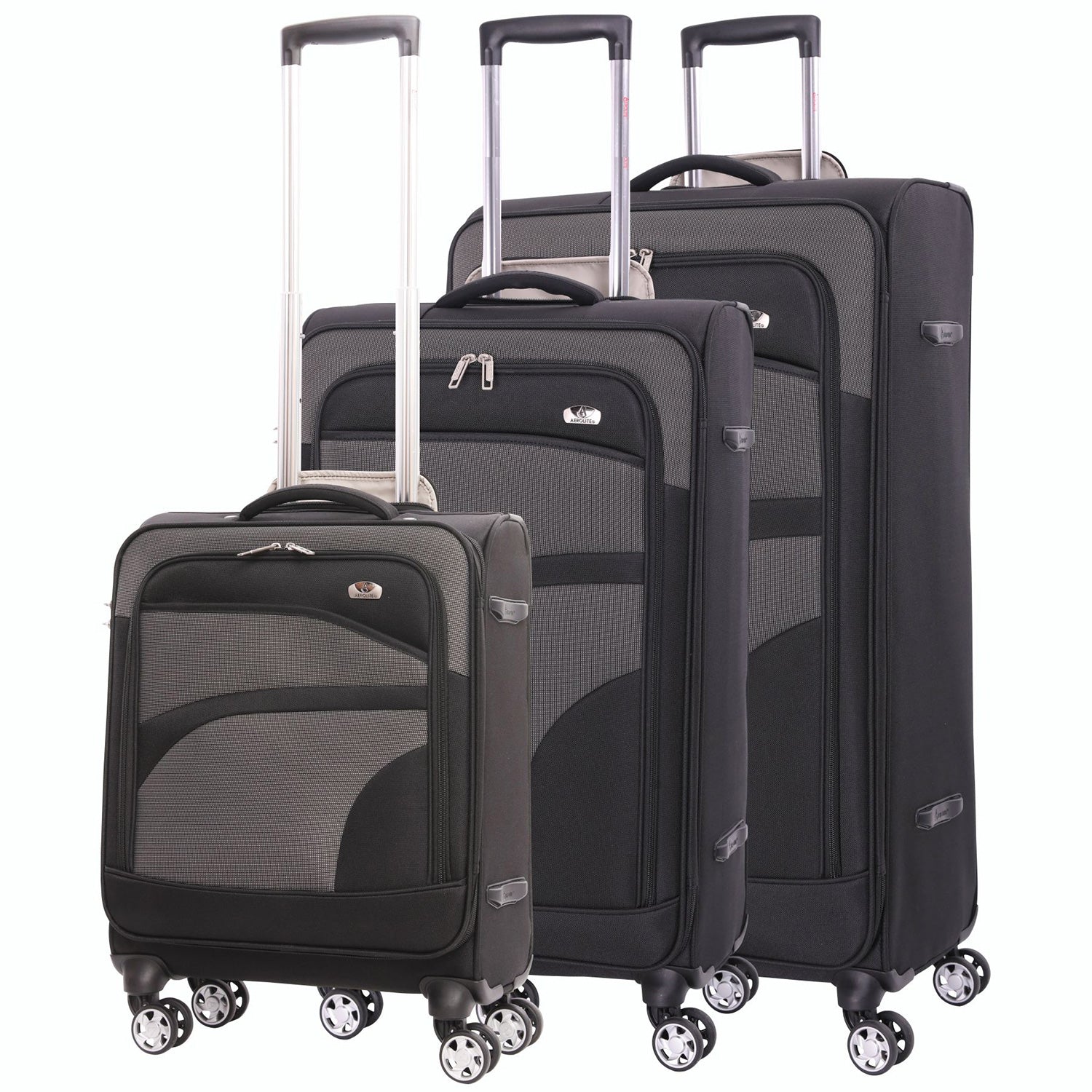 Aerolite Lightweight Soft Shell Complete Luggage Set (Cabin + Medium + Large Hold Luggage Suitcase) | 4 Dual Spinner Wheels