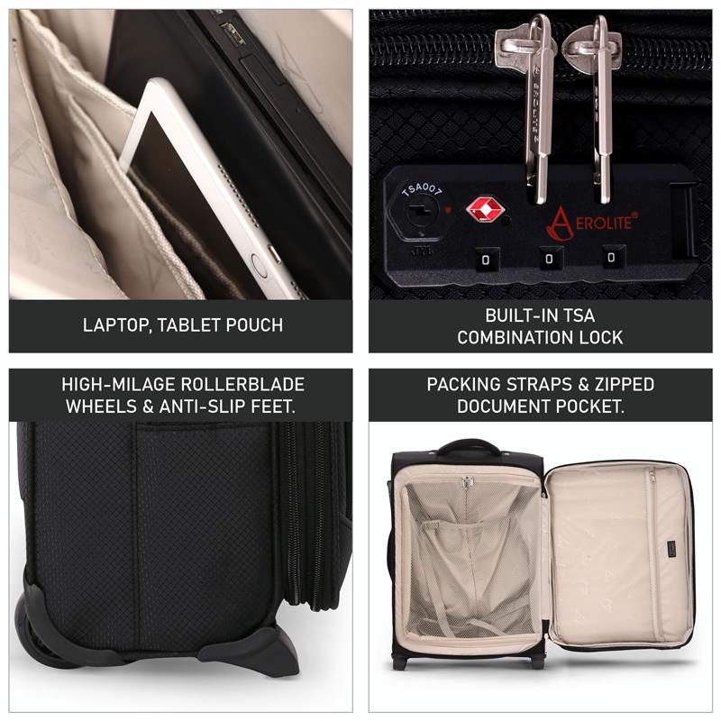 Aerolite (55x40x20cm) Lightweight Cabin Hand Luggage 2 Wheels, Maximum Possible Allowance For Ryanair