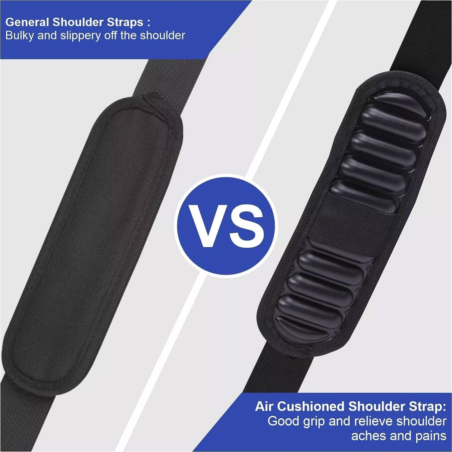 Comparison of general vs air cushioned shoulder straps.