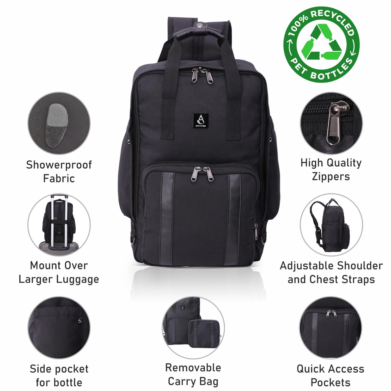 Aerolite 40x20x25cm Ryanair Maximum Premium Eco-Friendly Backpack With Removable Small Carry Pouch, Shower-Resistant Cabin Rucksack with 10 Years Brand Warranty - Aerolite UK