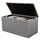 Olsen & Smith 830L MASSIVE Capacity Outdoor Garden Storage Box Plastic Shed - Weatherproof & Sit On with Wood Effect Chest