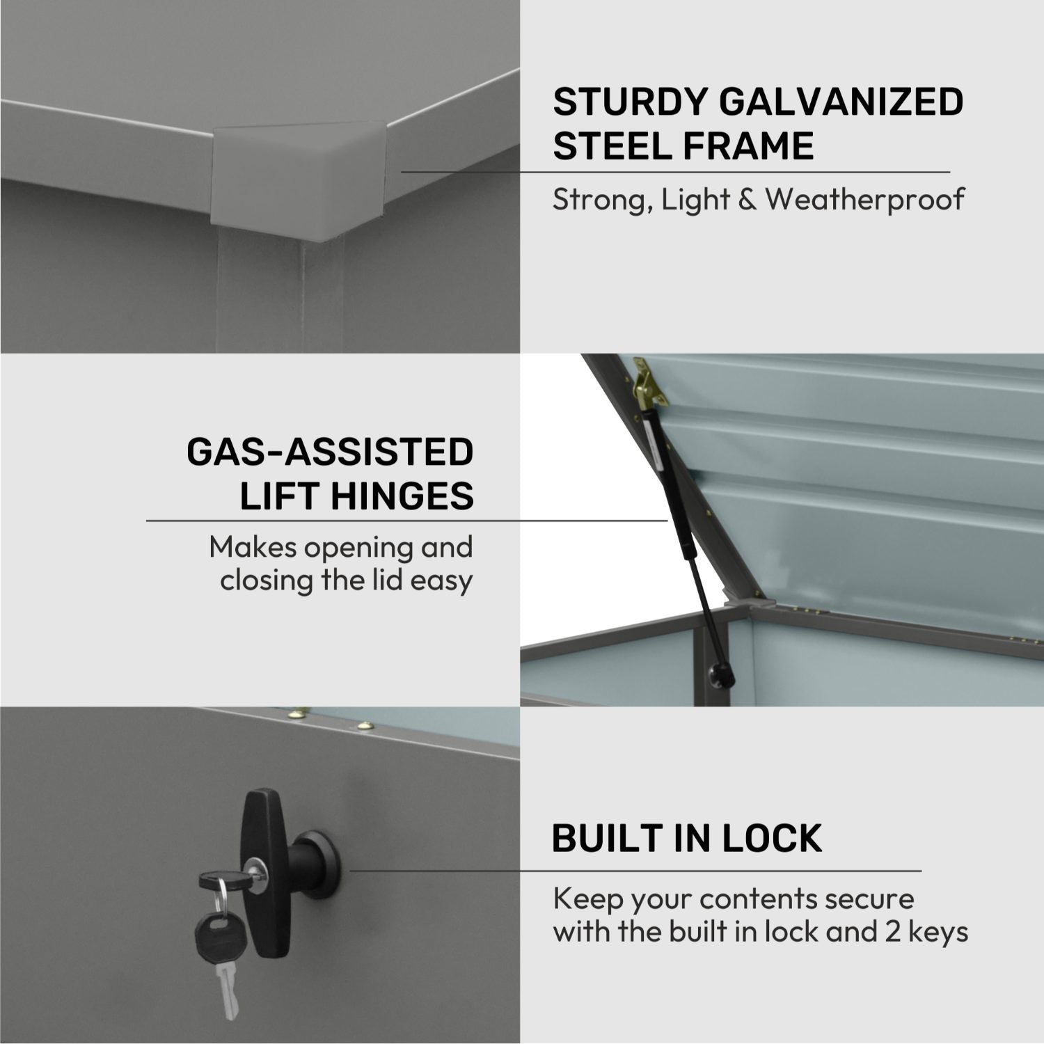 Olsen & Smith 400L Large Metal Garden Storage Box – Heavy-Duty Outdoor Storage Chest with Lock, Weather-Resistant Steel Design for Tools, Cushions, Toys & Patio Accessories – Grey