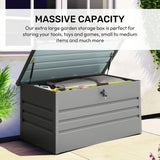 Olsen & Smith 400L Large Metal Garden Storage Box – Heavy-Duty Outdoor Storage Chest with Lock, Weather-Resistant Steel Design for Tools, Cushions, Toys & Patio Accessories – Grey