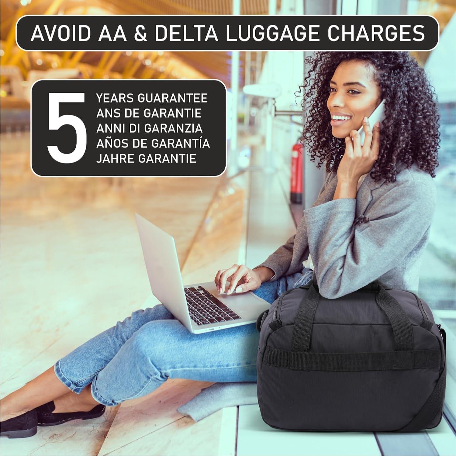 Aerolite 18x14x9” AA and Delta Maximum Size Cabin Bags with 5 Year Guarantee Foldable Carry On Premium Bag Holdall Small Lightweight Cabin Luggage Under seat Flight Travel Duffel Bag - Aerolite UK