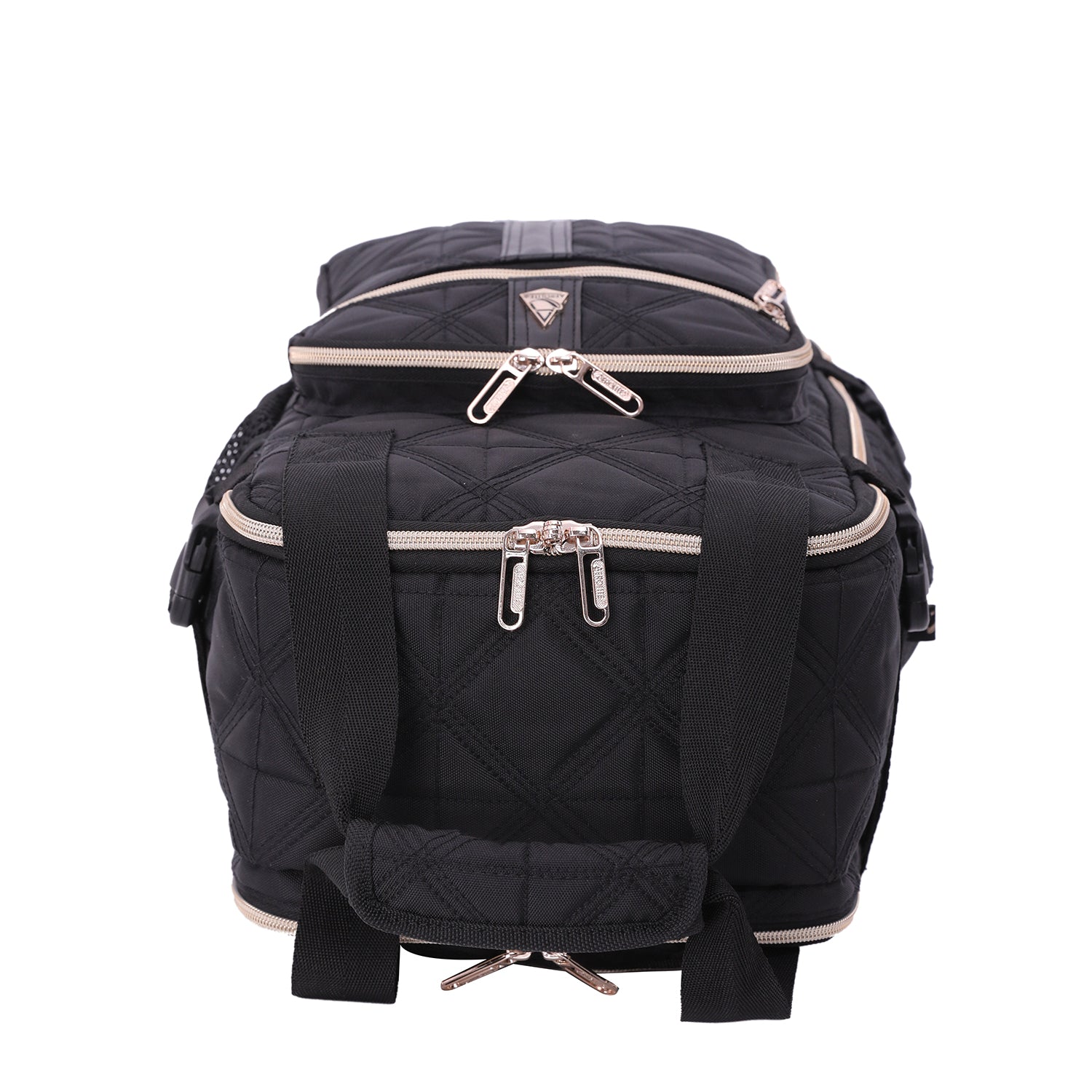 Top view of Aerolite backpack with sturdy handles and dual zippers, highlighting its durable design and easy access for travelers.