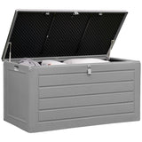 Olsen & Smith 680L MASSIVE Capacity Outdoor Garden Storage Box Plastic Shed - Weatherproof & Sit On with Wood Effect Chest