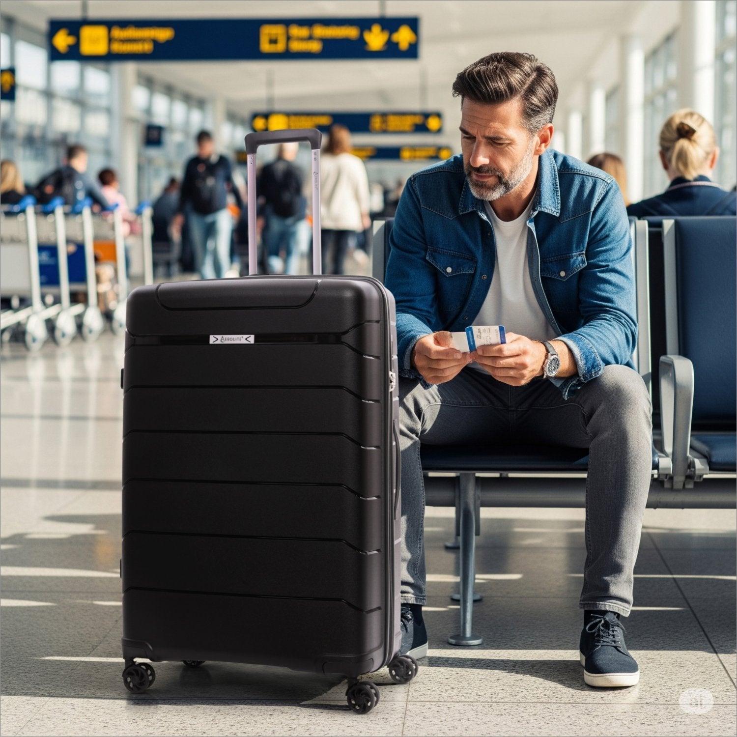 Aerolite Premium PP 2-Piece Luggage Set, Lightweight Polypropylene Hard Shell Suitcases with 4 Dual Spinner Wheels & TSA Lock, Expandable Cabin (21”), Large (28”), Expandable Carry-On Case Included – Black