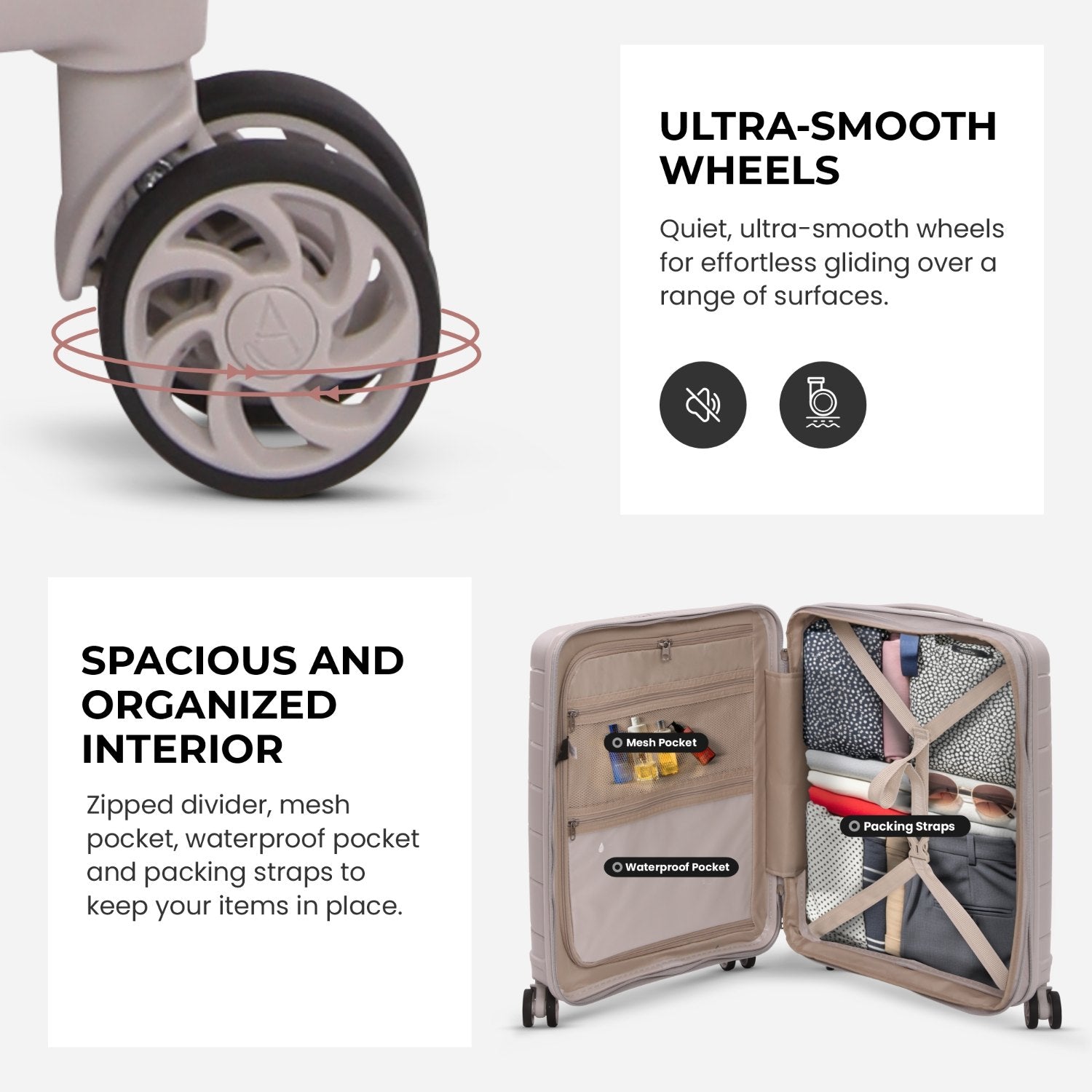 Aerolite Premium PP 2-Piece Luggage Set, Lightweight Polypropylene Hard Shell Suitcases with 4 Dual Spinner Wheels & TSA Lock, Expandable Cabin (21”), Large (28”), Expandable Carry-On Case Included – Cream