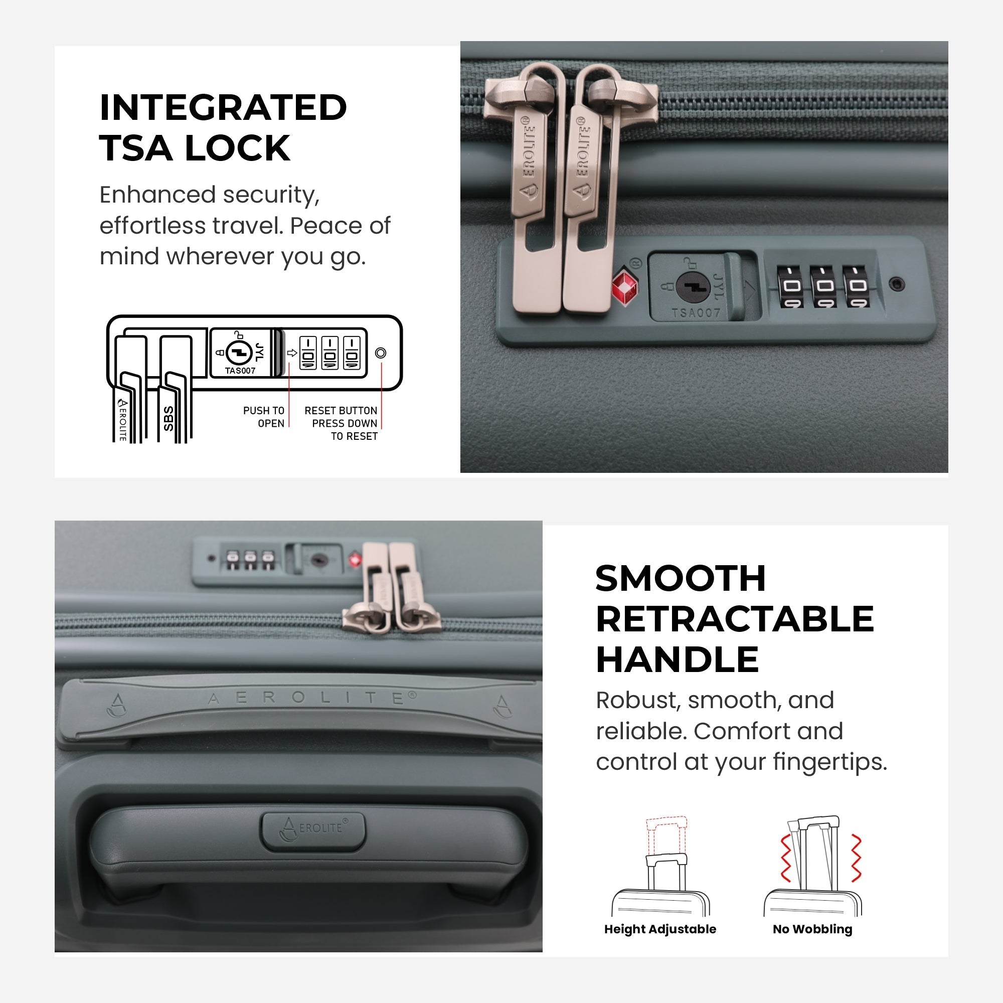 Aerolite Premium PP 3-Piece Luggage Set, Lightweight Polypropylene Hard Shell Suitcases with 4 Dual Spinner Wheels & TSA Lock, Expandable Cabin (21”), Medium (24”), Large (28”), Expandable Carry-On Case Included – Dark Green