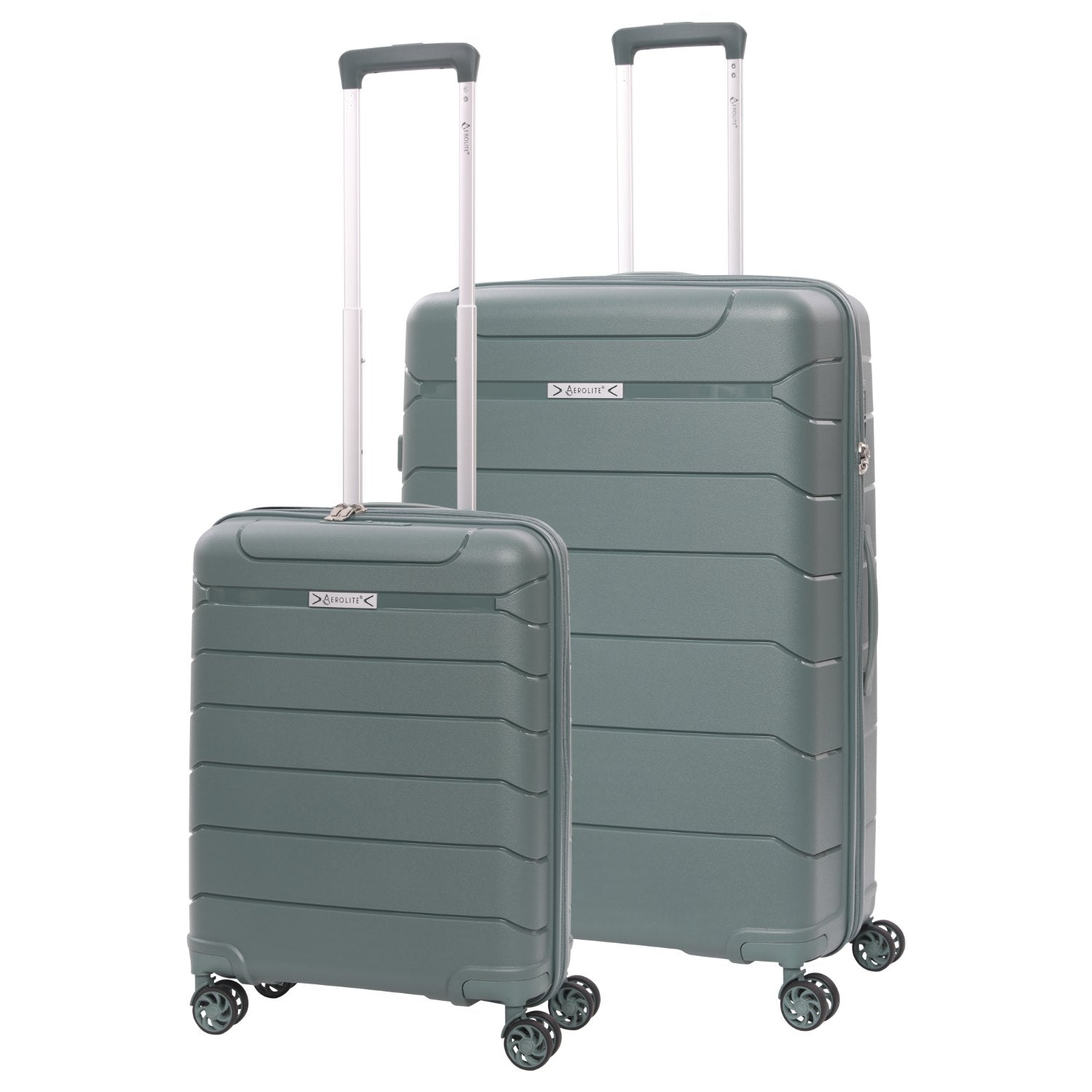 Aerolite Premium PP 2-Piece Luggage Set, Lightweight Polypropylene Hard Shell Suitcases with 4 Dual Spinner Wheels & TSA Lock, Expandable Cabin (21”), Large (28”), Expandable Carry-On Case Included – Dark Green