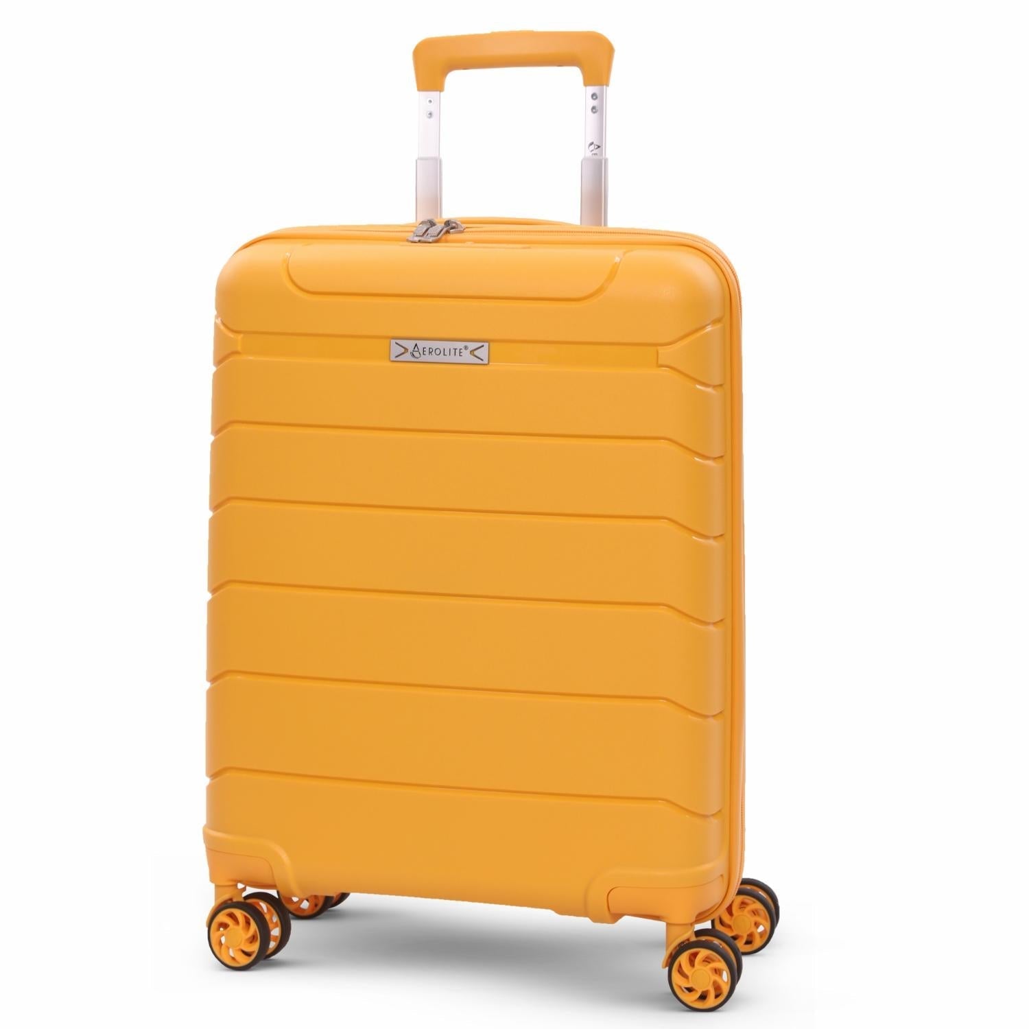 Aerolite Premium PP 2-Piece Luggage Set, Lightweight Polypropylene Hard Shell Suitcases with 4 Dual Spinner Wheels & TSA Lock, Expandable Cabin (21”), Large (28”), Expandable Carry-On Case Included – Mango