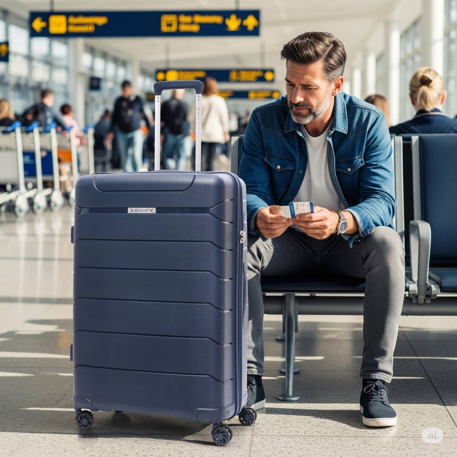 Aerolite Premium PP 2-Piece Luggage Set, Lightweight Polypropylene Hard Shell Suitcases with 4 Dual Spinner Wheels & TSA Lock, Expandable Cabin (21”), Large (28”), Expandable Carry-On Case Included – Navy