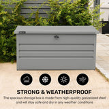 Olsen & Smith 400L Large Metal Garden Storage Box – Heavy-Duty Outdoor Storage Chest with Lock, Weather-Resistant Steel Design for Tools, Cushions, Toys & Patio Accessories – Grey