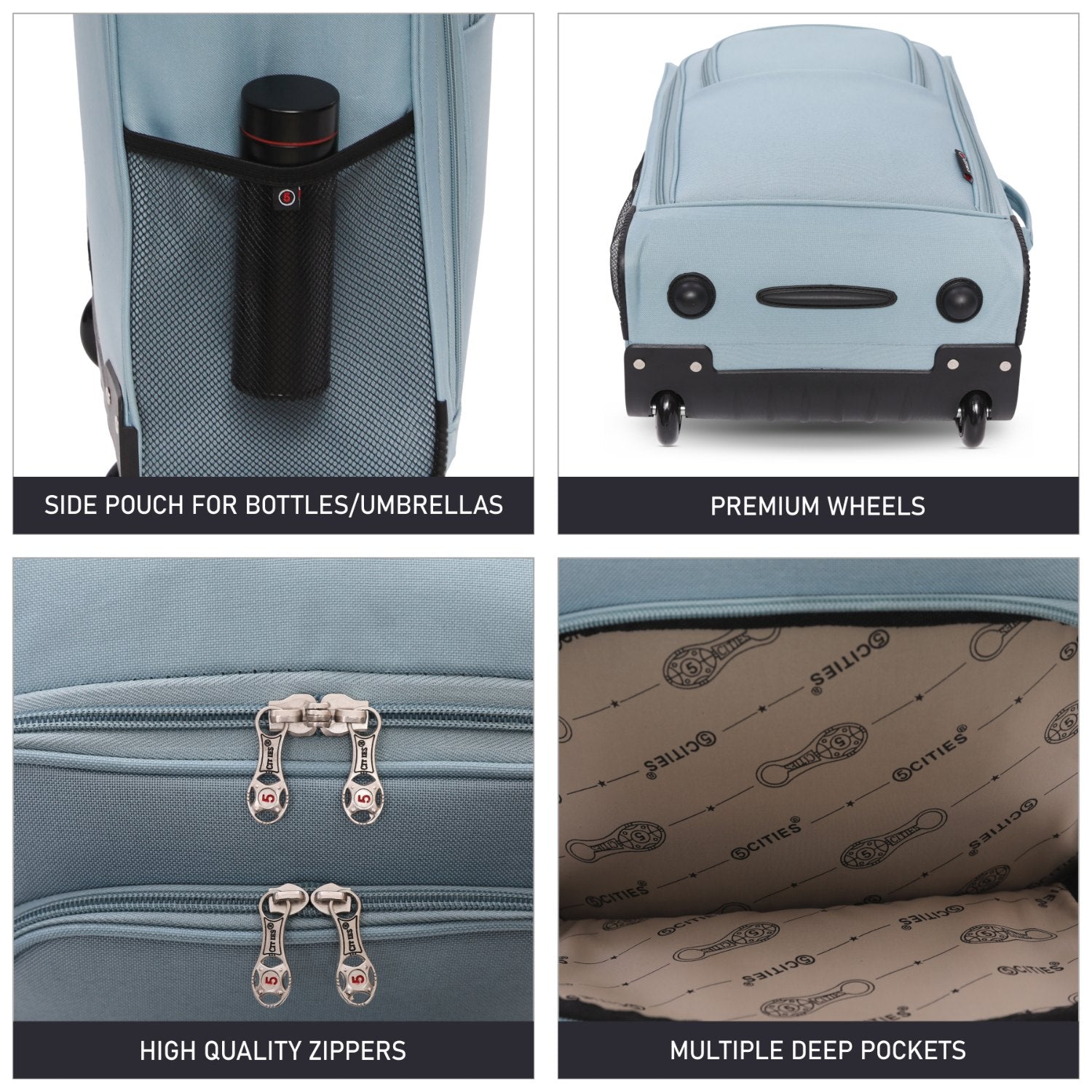 5 Cities (55x35x20cm) Lightweight Cabin Hand Luggage With a Retractable Telescopic Handle, Approved For Ryanair/easyJet/British Airways & more