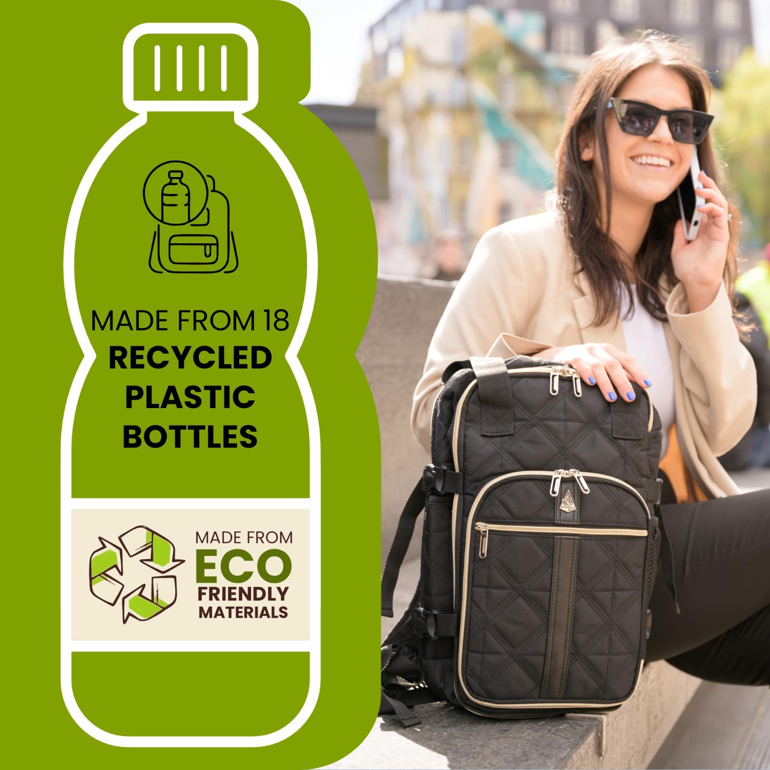 Aerolite 40x20x25cm Ryanair Maximum Eco-Friendly Superior Premium Quality Backpack Trolley Bag with 2 Wheels, Extendable Handle, 10 Year Brand Warranty (Quilted) - Aerolite UK