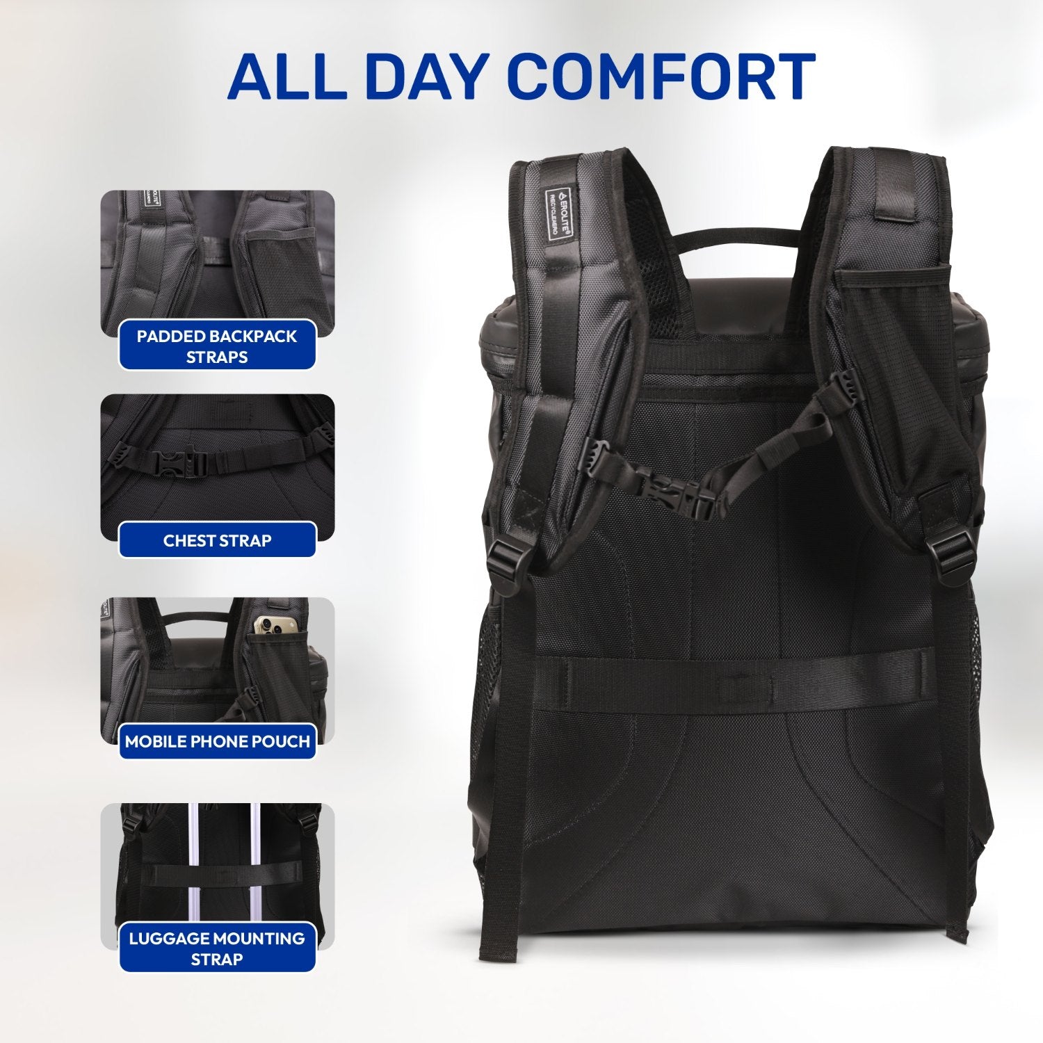 Aerolite Waterproof Backpack – Easyjet Maximum Underseat Size 45×36×20cm, 32L Cabin Rucksack with 15.6″ Laptop Sleeve, Multiple Pockets & Travel-Friendly Features – Black