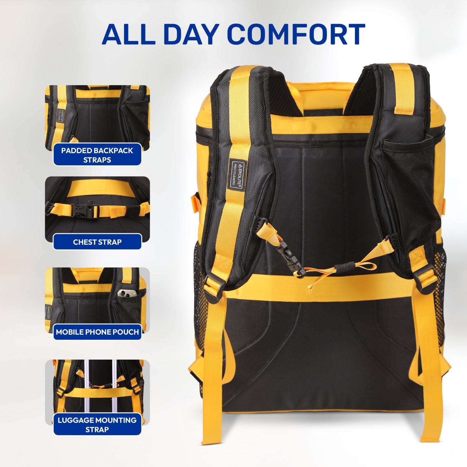 Aerolite Waterproof Backpack – Easyjet Maximum Underseat Size 45×36×20cm, 32L Cabin Rucksack with 15.6″ Laptop Sleeve, Multiple Pockets & Travel-Friendly Features – Mango