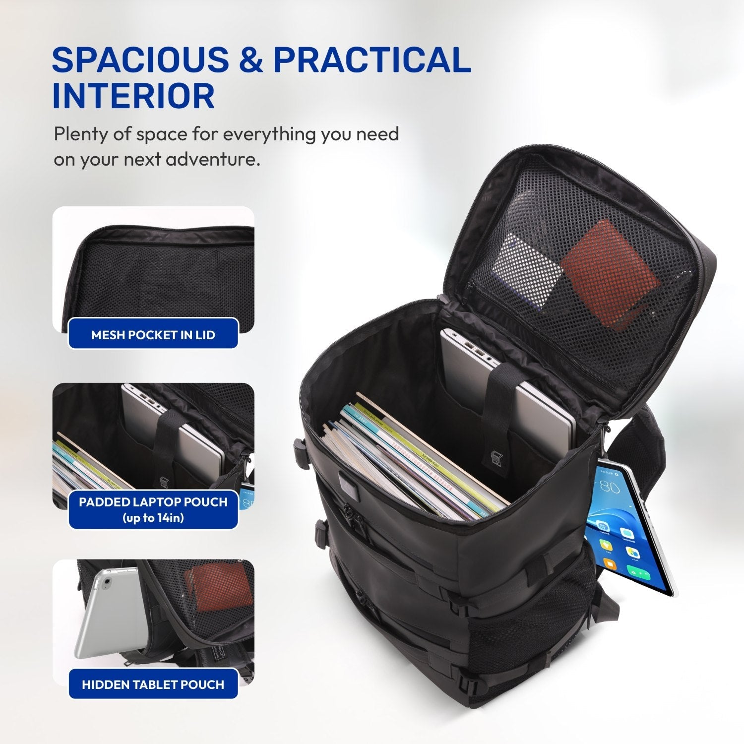 Aerolite Waterproof Backpack – Ryanair & Wizz Air Free Underseat Size 40×20×25 cm, 20L Cabin Rucksack with 14″ Laptop Sleeve, Multiple Pockets & Travel Essentials – Black