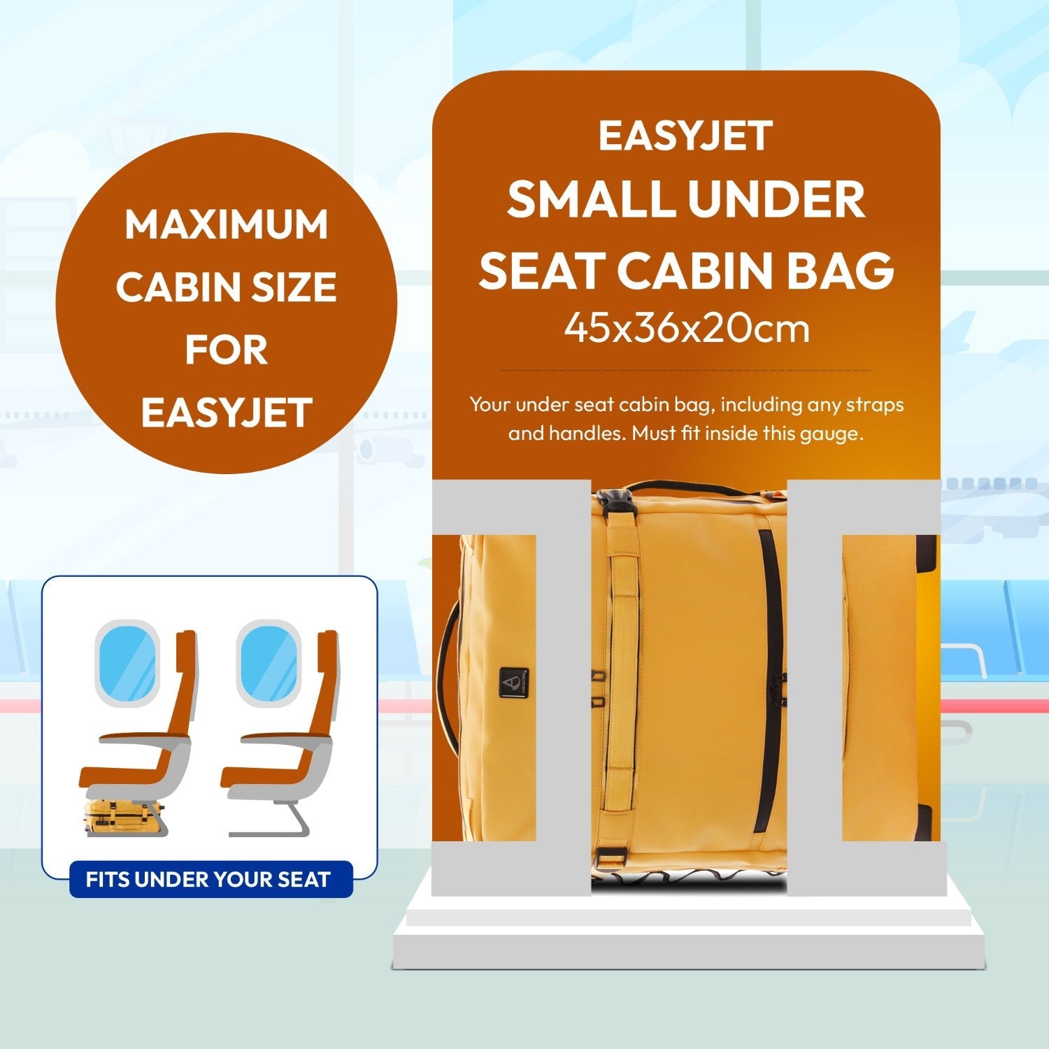 Aerolite Waterproof 45x36x20cm Easyjet Underseat Cabin Bag – 32L Travel Trolley with 2 Wheels, TSA Lock & 15.6” Laptop Compartment – Easyjet Maximum Size Hand Luggage - Mango